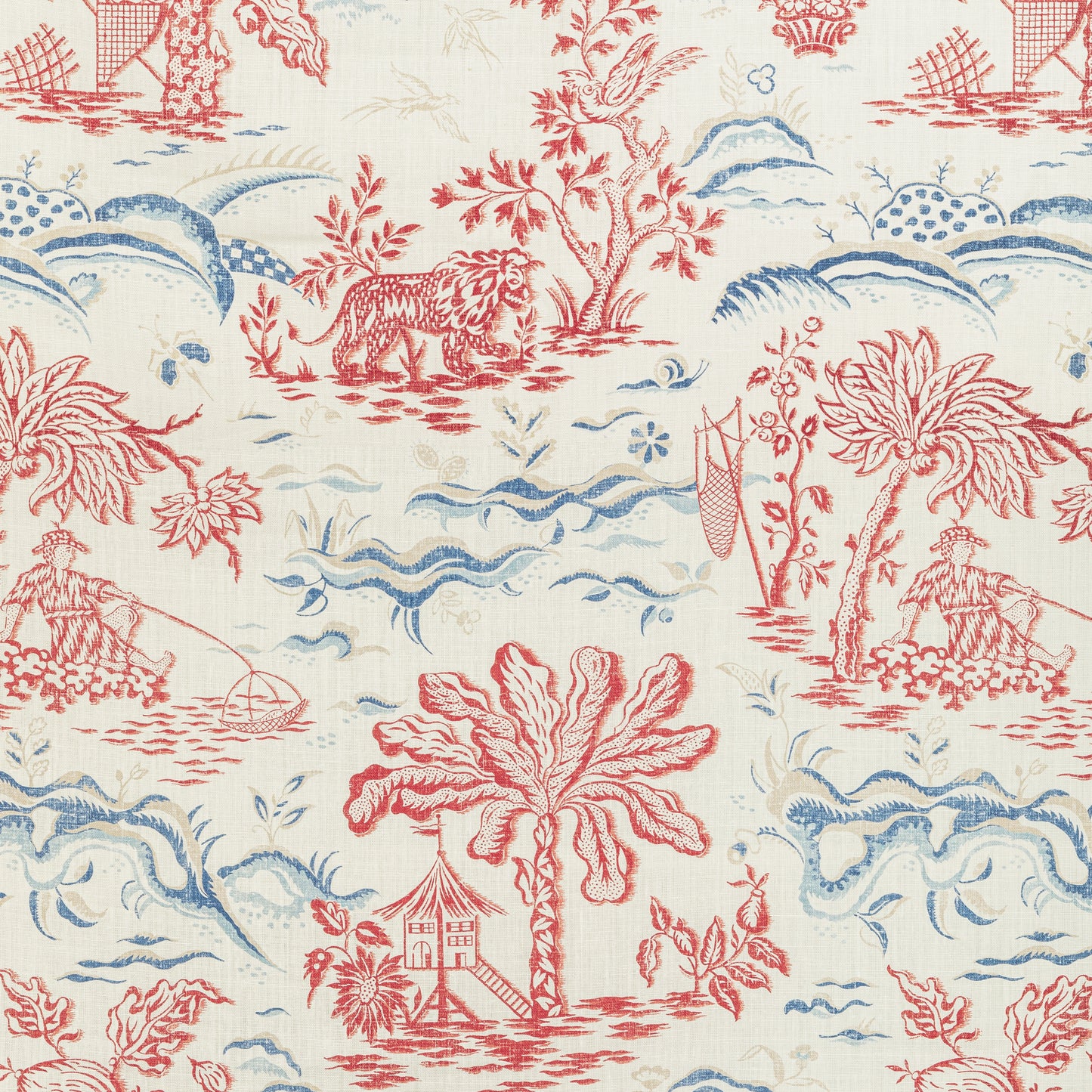8022101-195 VALENSOLE PRINT RED/BLUE BRUNSCHWIG & FILS