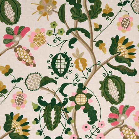 81511 MANDEVILLA EMBROIDERY Pink Green Schumacher Fabric