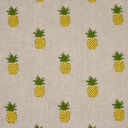 81531 PINEAPPLE EMBROIDERY Green On Natural Schumacher Fabric