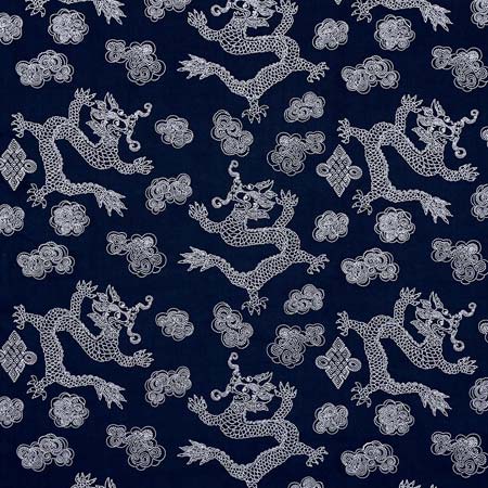 81550 DRAGON EMBROIDERY Navy Schumacher Fabric