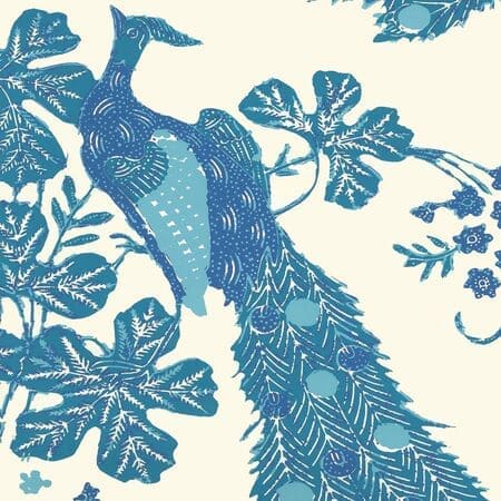 8270WP-05OWP PEACOCK BATIK Multi Blues On Off White Quadrille Wallpaper