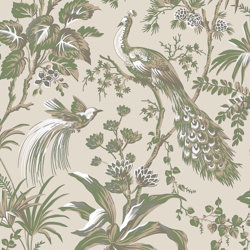 AT57832 Anna French Green on Natural Wallpaper