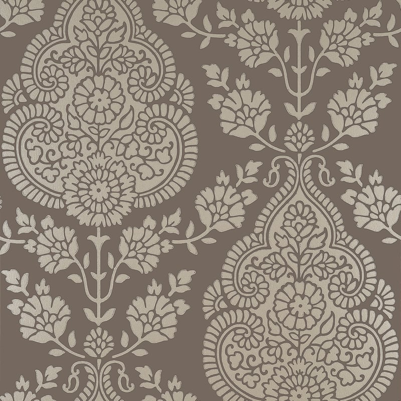 AT57869 Anna French Pewter on Chestnut Wallpaper