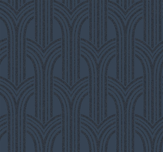 BD50402 Seabrook Designs Etten Beaded Wallpaper Déco Arches Blue Lustre