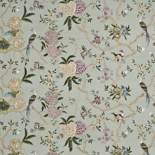 BF10418-2 ORIENTAL BIRD EMBROIDERY SILK AQUA/MULTI G P & J BAKER Fabrics Drapery Upholstery