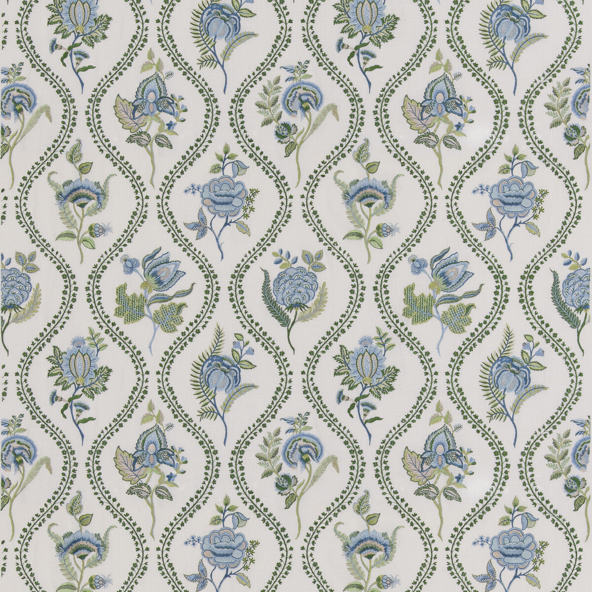 BF11025-2 BURFORD EMBROIDERY BLUE/EMERALD G P & J BAKER DRAPERY