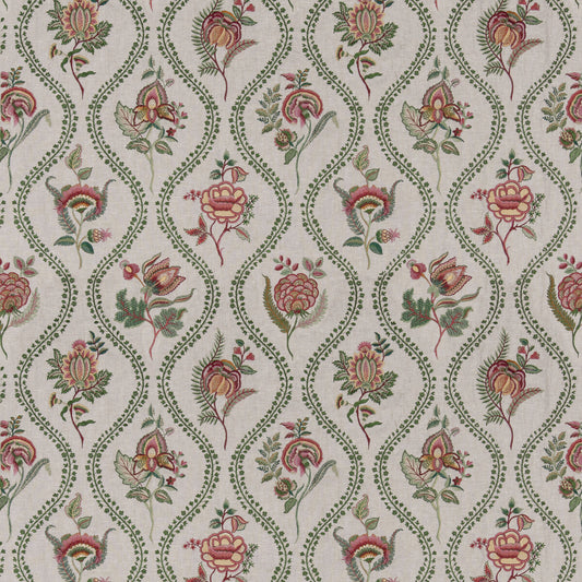 BF11025-5 BURFORD EMBROIDERY EMERALD/RED G P & J BAKER DRAPERY