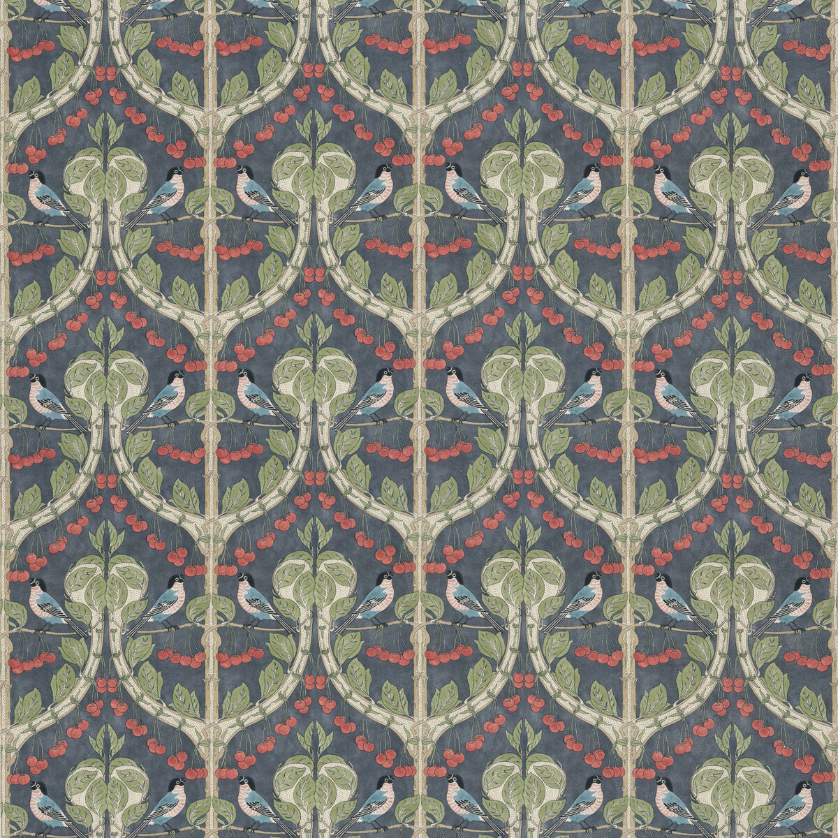 BP10967-2 BIRDS & CHERRIES COTTON INDIGO G P & J BAKER Fabrics Drapery Upholstery