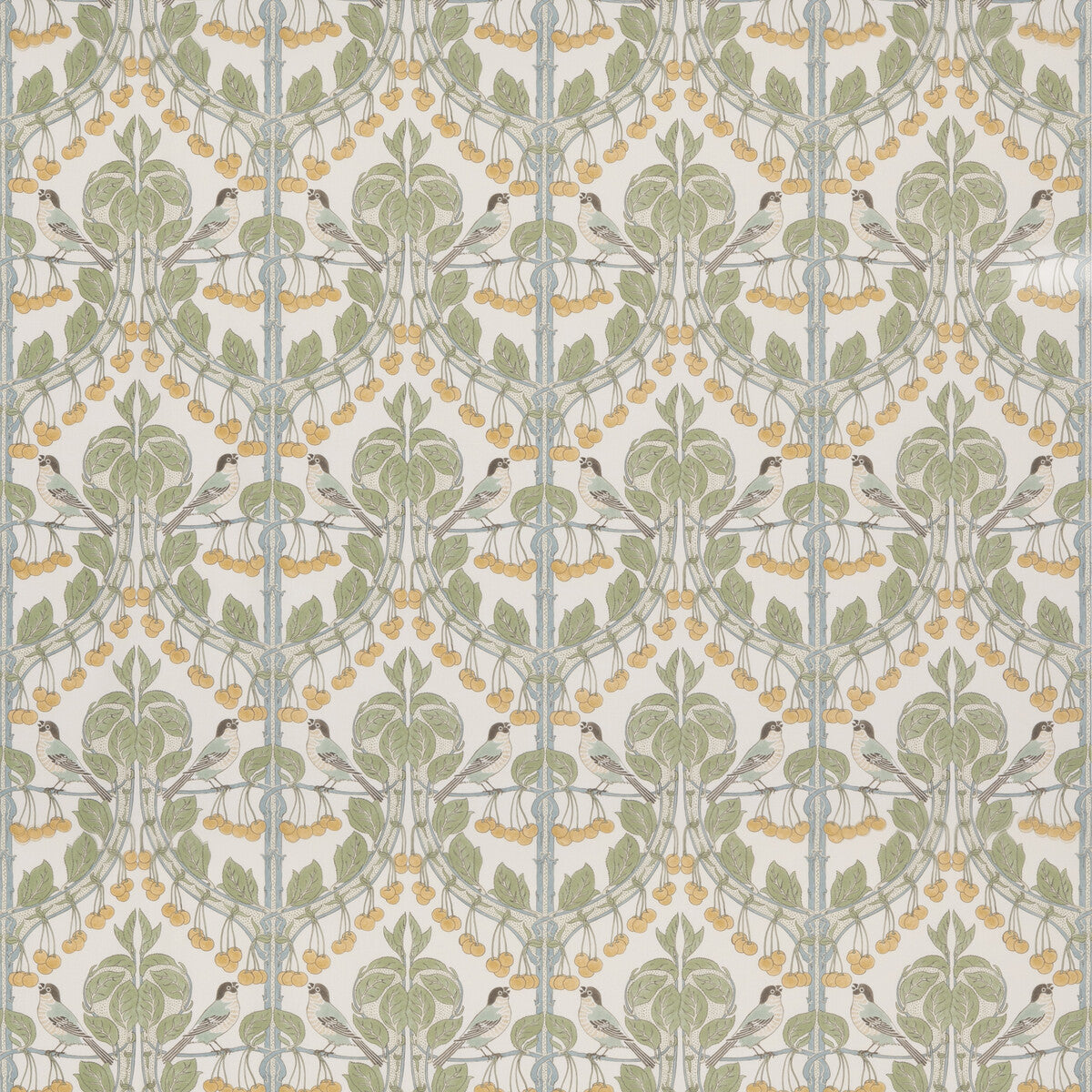 BP10967-3 BIRDS & CHERRIES COTTON AQUA G P & J BAKER Fabrics Drapery Upholstery