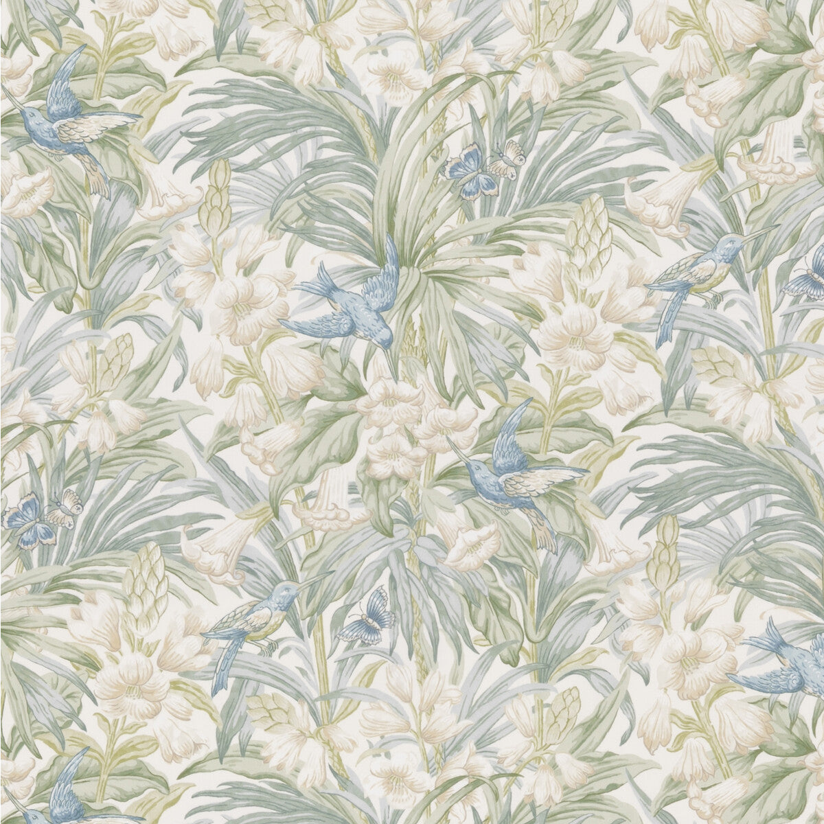 BP10976-3 TRUMPET FLOWERS COTTON BLUE/GREEN G P & J BAKER Fabrics Drapery Upholstery