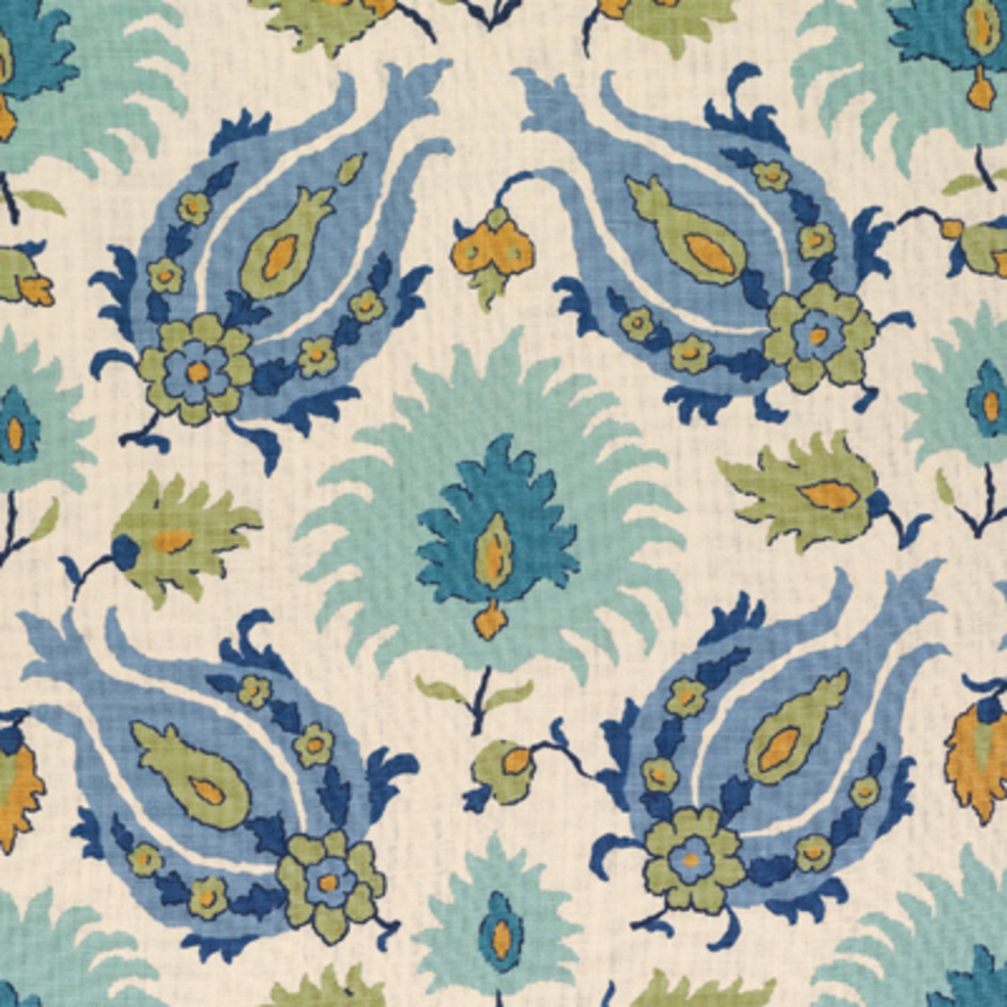 BR-700020-421 KASHMIRI LINEN PRINT PERIDOT/AQUAMARINE BRUNSCHWIG & FILS
