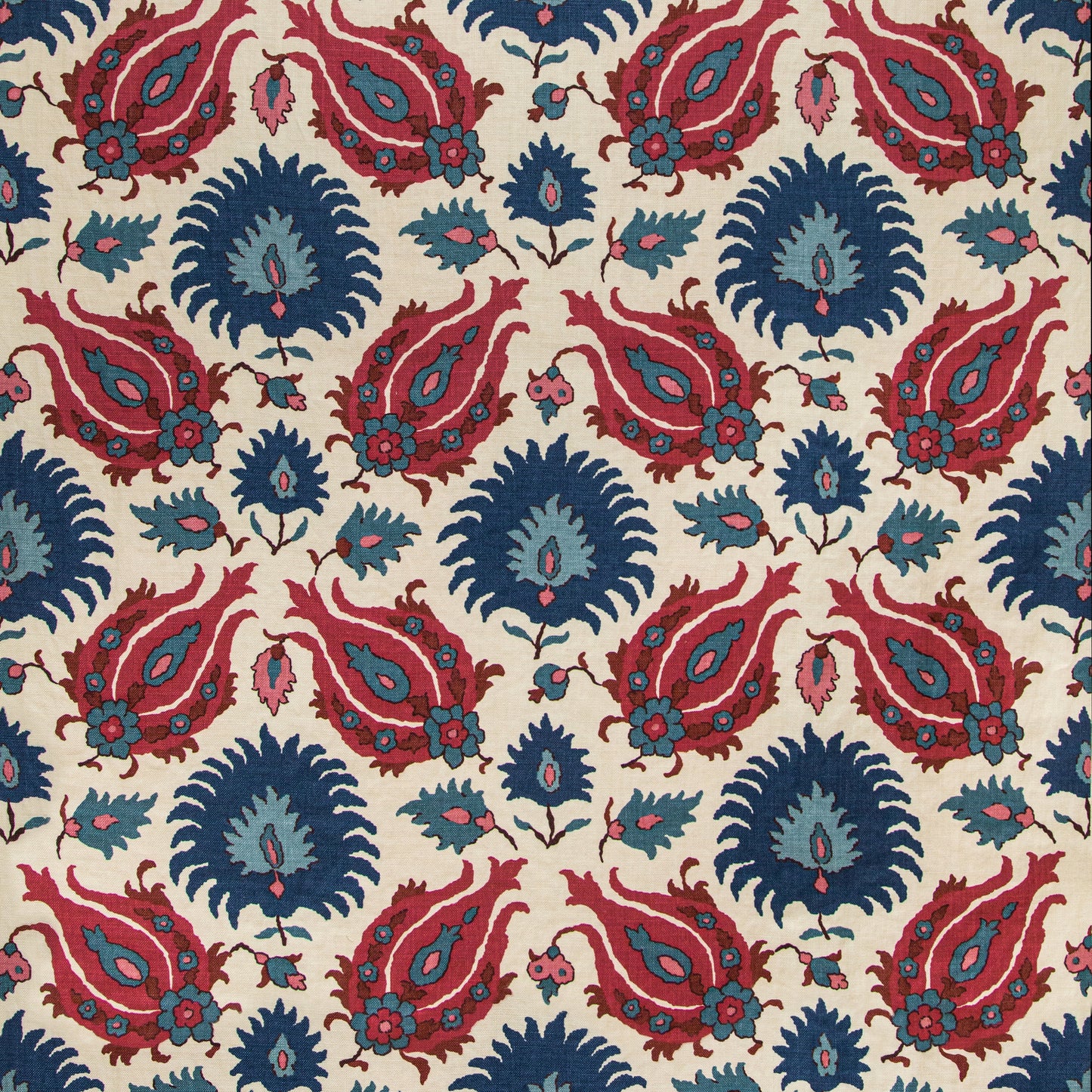 BR-700020-5019 KASHMIRI LINEN PRINT NAVY/BERRY BRUNSCHWIG & FILS