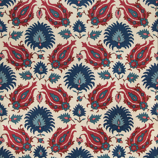BR-700020-5019 KASHMIRI LINEN PRINT NAVY/BERRY BRUNSCHWIG & FILS