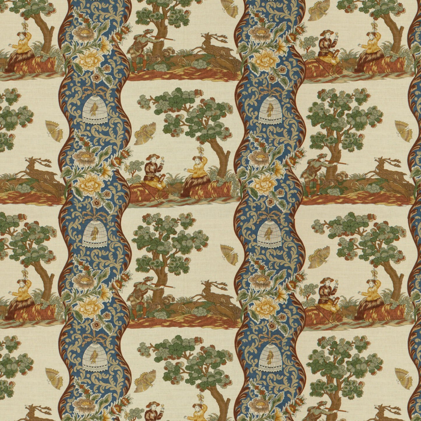 BR-71557-222 PLOUGASTEL LINEN & COTTON PRINT BLUE BRUNSCHWIG & FILS