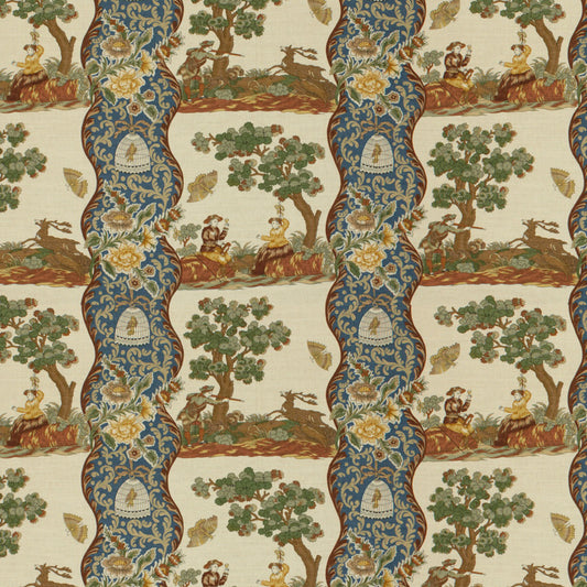 BR-71557-222 PLOUGASTEL LINEN & COTTON PRINT BLUE BRUNSCHWIG & FILS