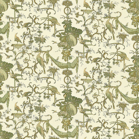 BR-79500-432 KININVIE COTTON PRINT LEAF ON WHITE BRUNSCHWIG & FILS