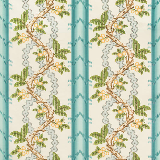 BR-79510-13 JOSSELIN COTTON AND LINEN PRINT AQUA/MIST BRUNSCHWIG & FILS