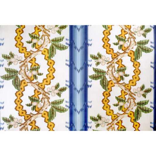 BR-79510-247 JOSSELIN COTTON AND LINEN PRINT LAGOON AND OCHRE BRUNSCHWIG & FILS