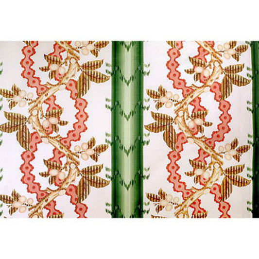 BR-79510-449 JOSSELIN COTTON AND LINEN PRINT CYPRESS AND CORAL BRUNSCHWIG & FILS