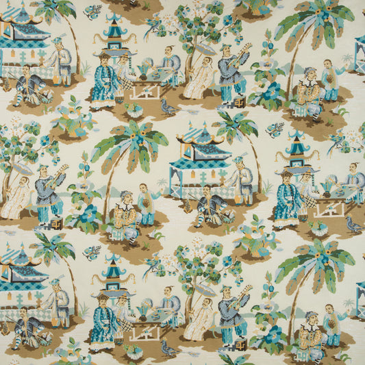 BR-79601-113 XIAN LINEN & COTTON PRINT SEAFOAM/SAND BRUNSCHWIG & FILS