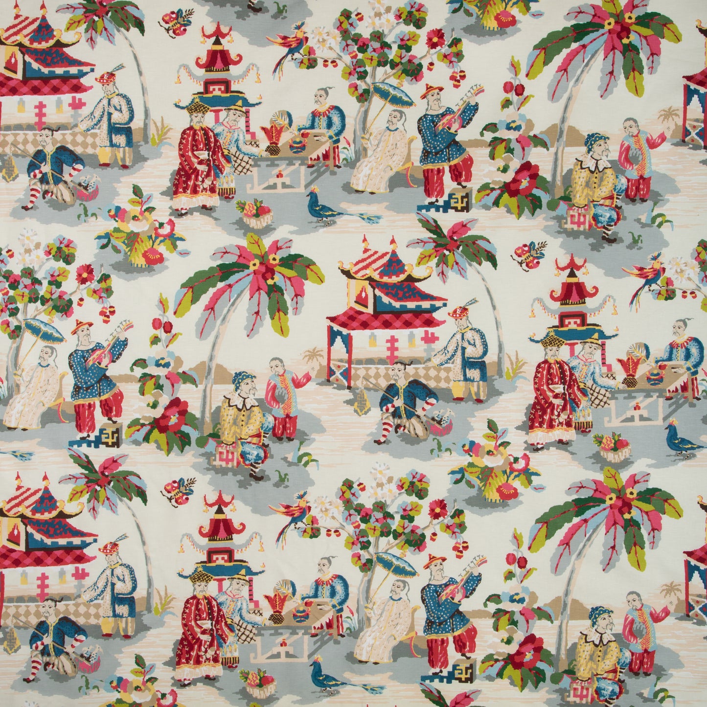 BR-79601-157 XIAN LINEN & COTTON PRINT PRUSSIAN/RED BRUNSCHWIG & FILS