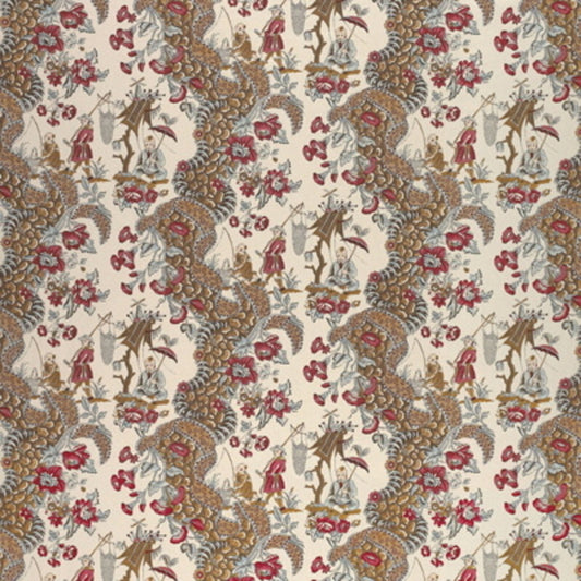 BR-79657-222 LES PECHEURS COTTON PRINT C RIMSON WITH BLUE BRUNSCHWIG & FILS