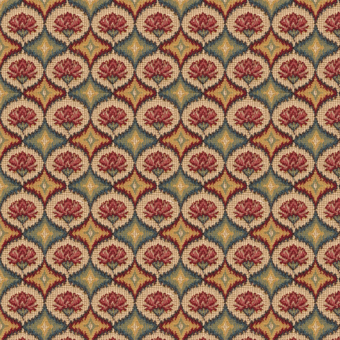 BR-89438-M12 FABIENNE WOVEN TAPESTRY RED BLUE BRUNSCHWIG & FILS