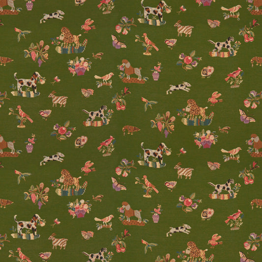BR-89477-428 ANIMALITOS WOVEN TAPESTRY PATIO GREEN BRUNSCHWIG & FILS