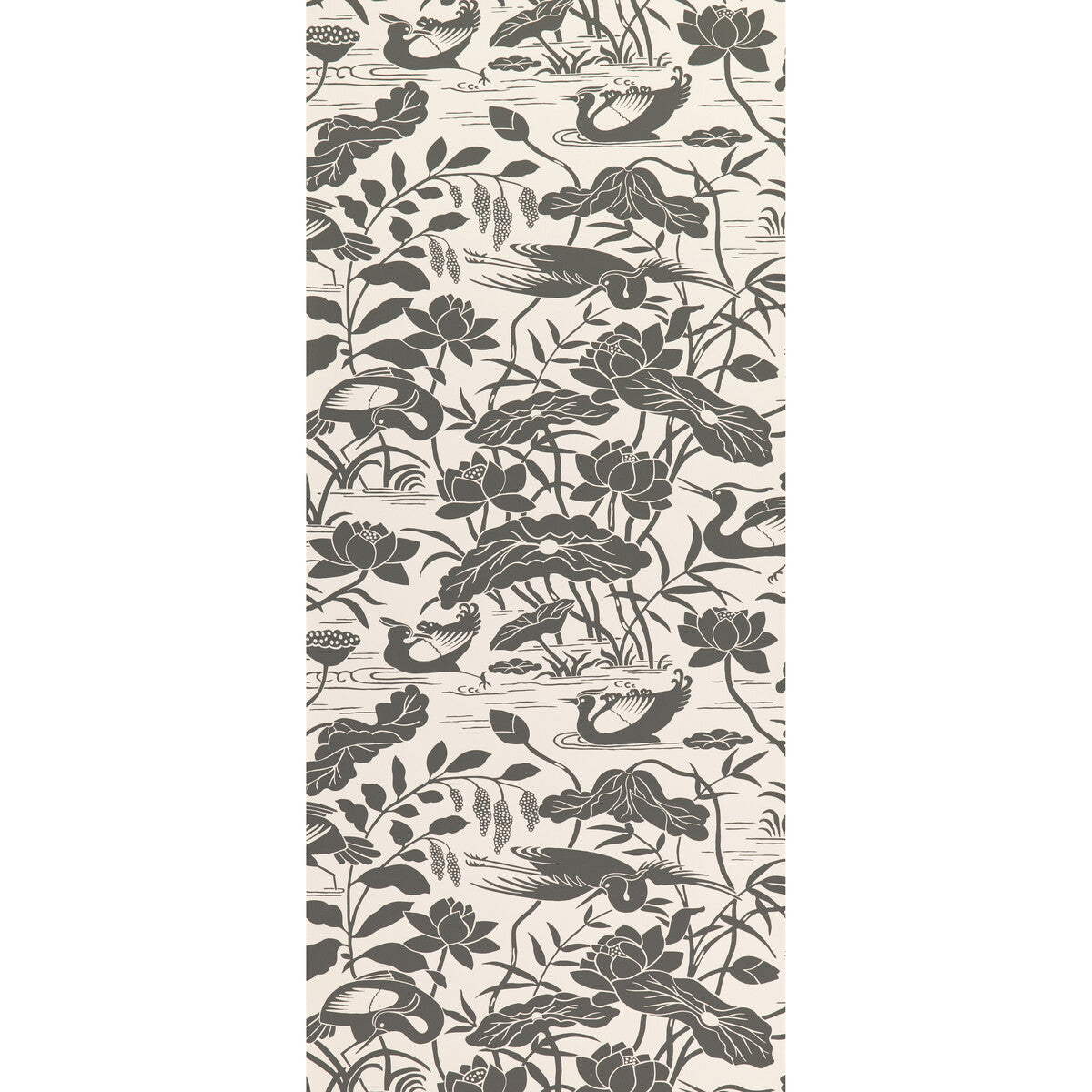 BW45089-1 HERON & LOTUS FLOWER BLACK/WHITE G P & J BAKER Wallpaper