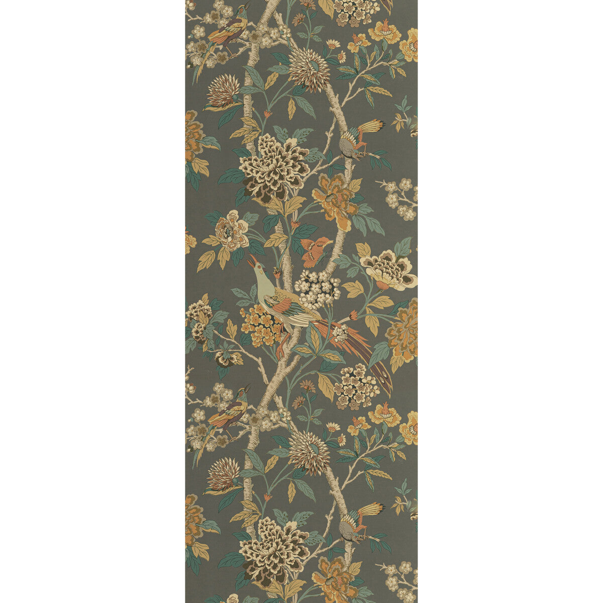 BW45091-2 HYDRANGEA BIRD CHARCOAL/SIENNA G P & J BAKER Wallpaper