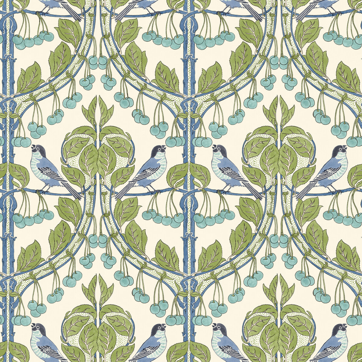 BW45100-2 BIRDS & CHERRIES GREEN/BLUE G P & J BAKER Wallpaper