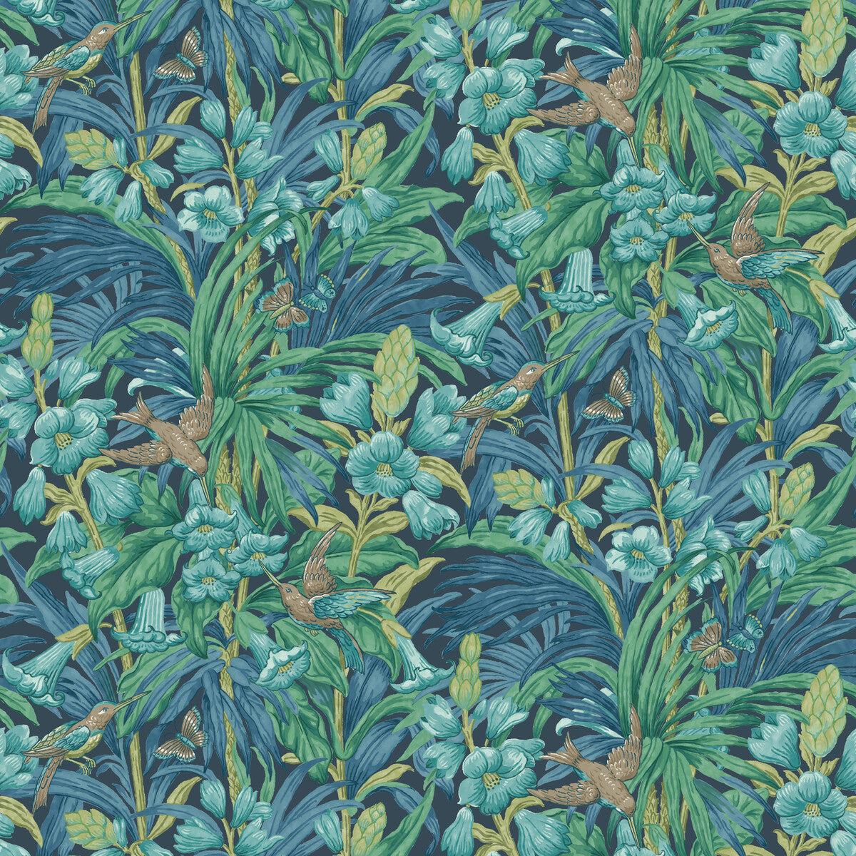 BW45103-5 TRUMPET FLOWERS INDIGO/TEAL G P & J BAKER Wallpaper