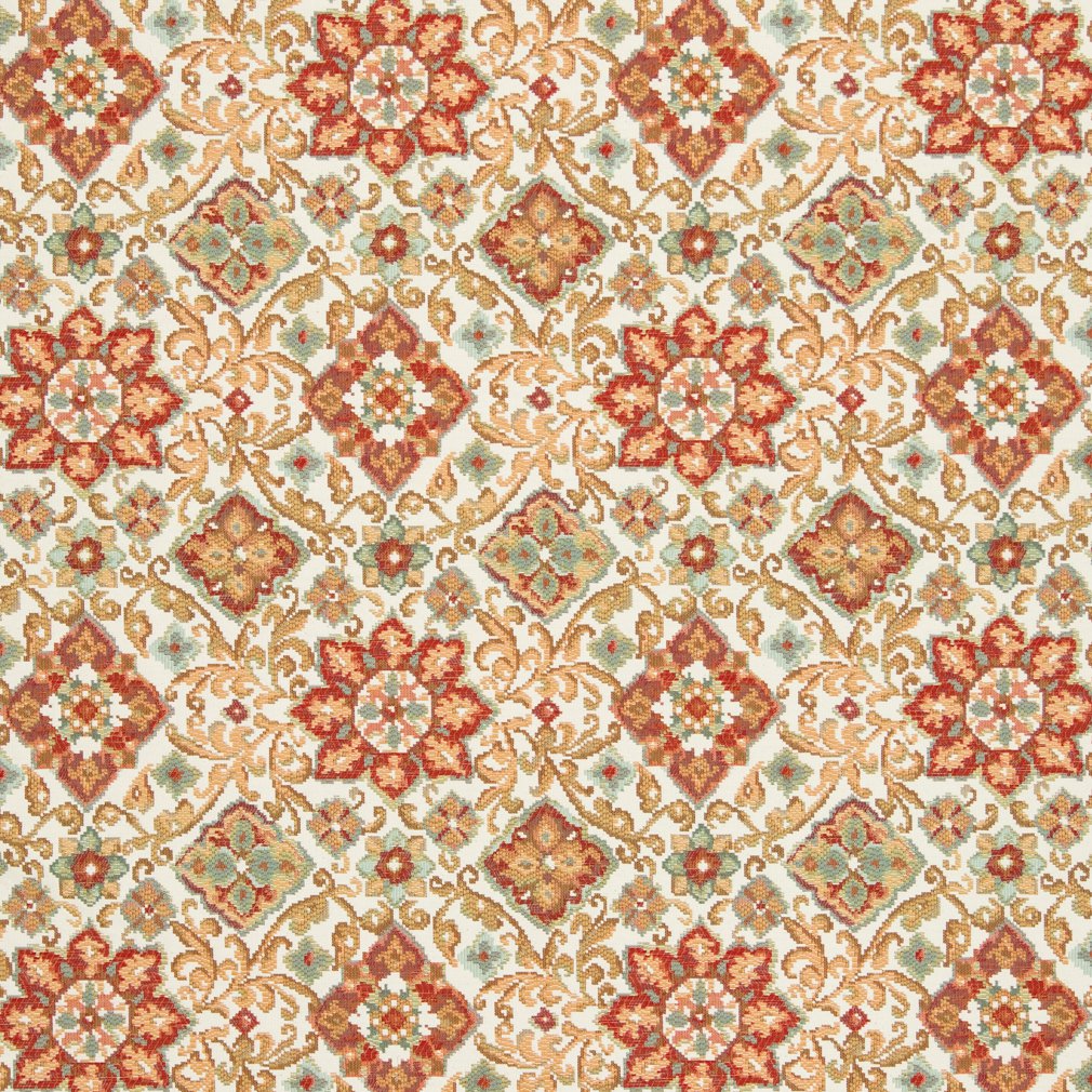 CB800-100 Damask Green,Orange & Rust Charlotte Fabrics Woven Patterns