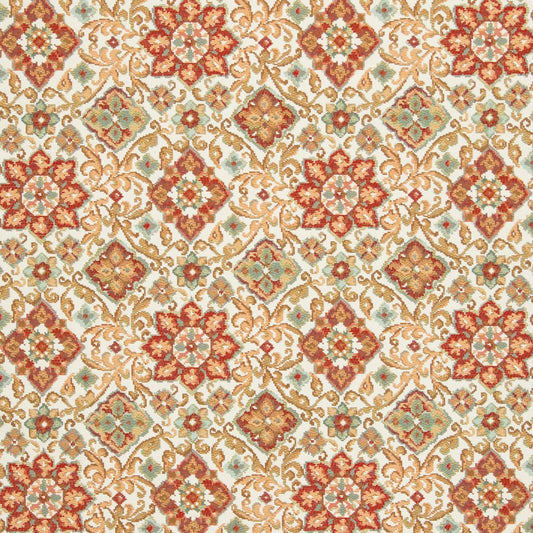 CB800-100 Damask Green,Orange & Rust Charlotte Fabrics Woven Patterns