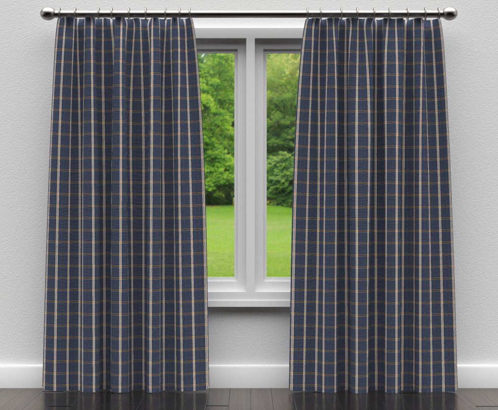 D141 Plaid Indigo Windowpane Blue Charlotte Fabrics