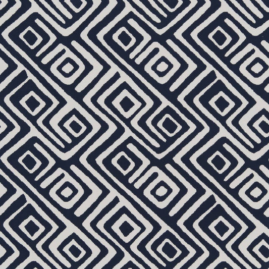 D1442 Abstract & Geometric Nautical Labyrinth Blue Charlotte Fabrics