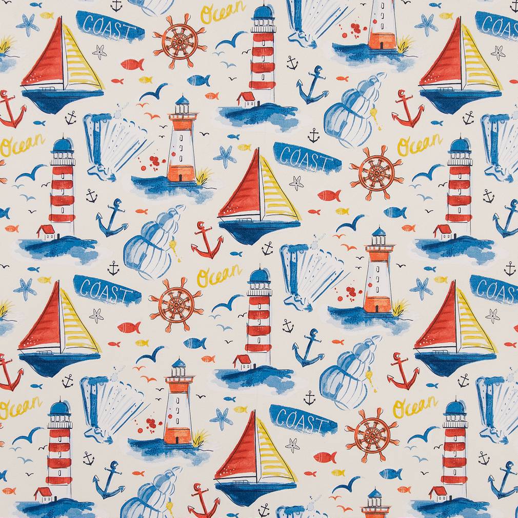 D1651 Novelty Nantucket Blue,Red & Burgundy Charlotte Fabrics