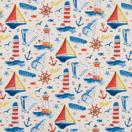 D1651 Novelty Nantucket Blue,Red & Burgundy Charlotte Fabrics