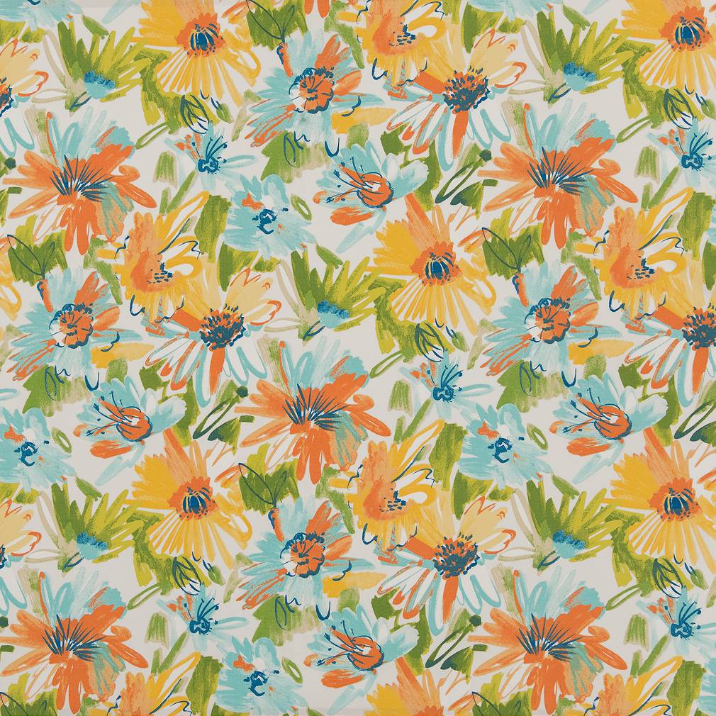 D1659 Floral,Tropical & Botanical Laguna Aqua & Teal,Coral & Peach Charlotte Fabrics