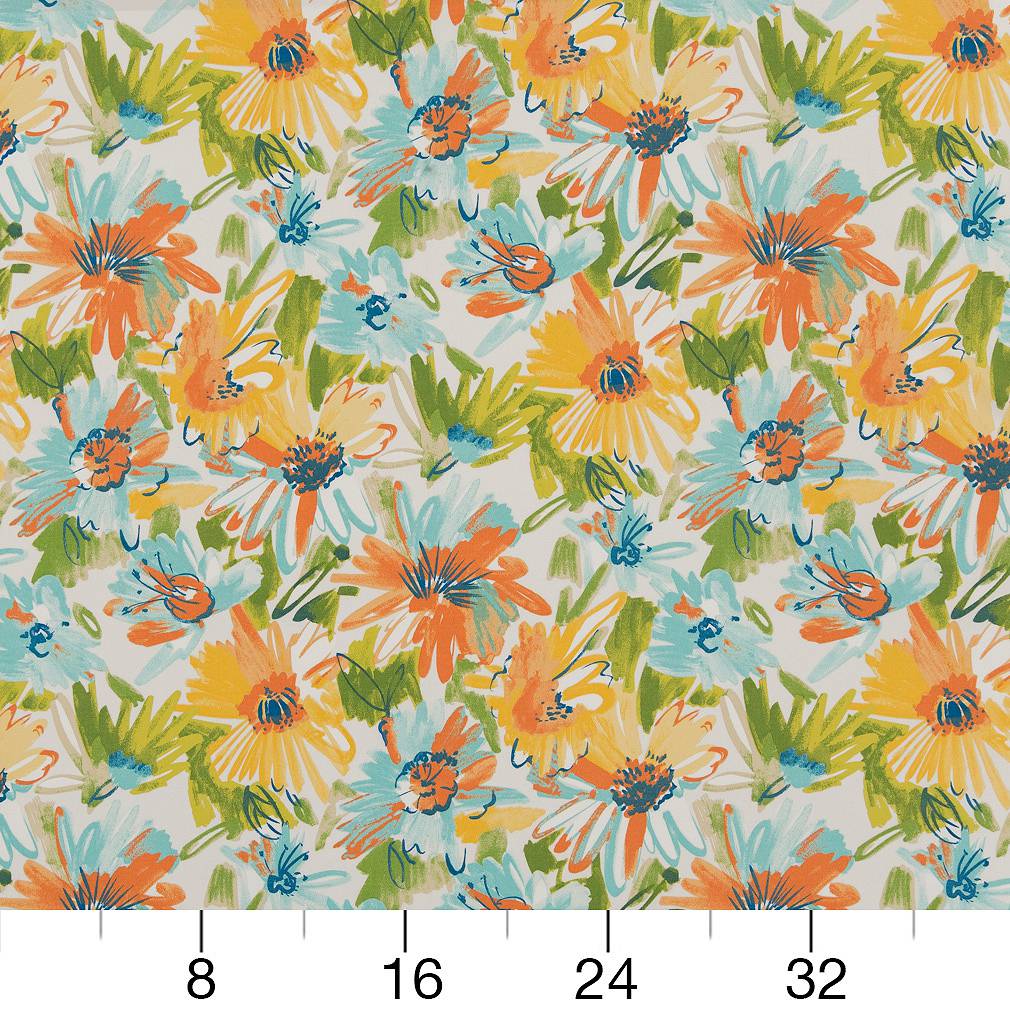 D1659 Floral,Tropical & Botanical Laguna Aqua & Teal,Coral & Peach Charlotte Fabrics