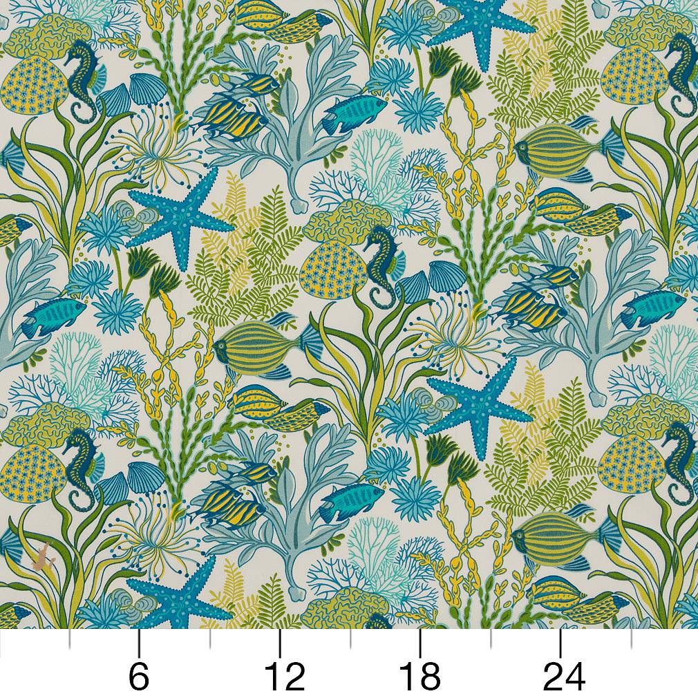 D1662 Tropical & Botanical Atlantis Aqua & Teal,Green Charlotte Fabrics