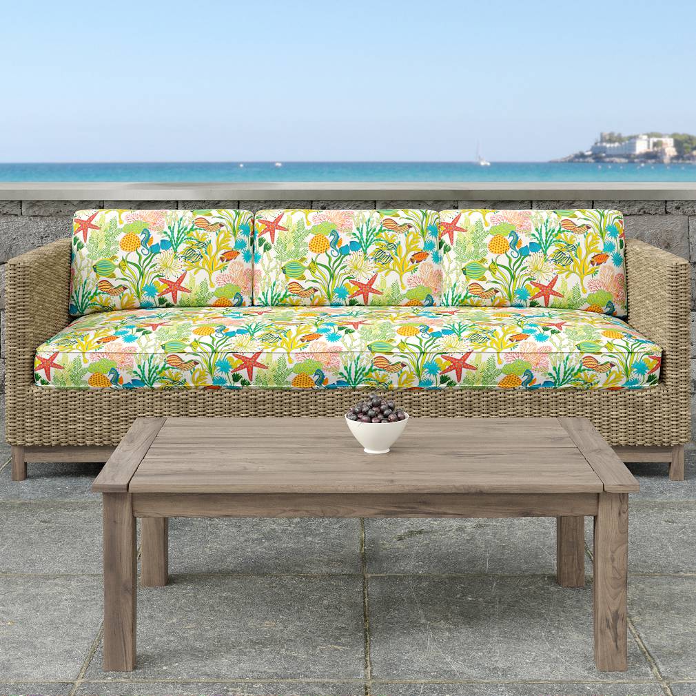 D1663 Tropical & Botanical Reef Blue,Coral & Peach Charlotte Fabrics
