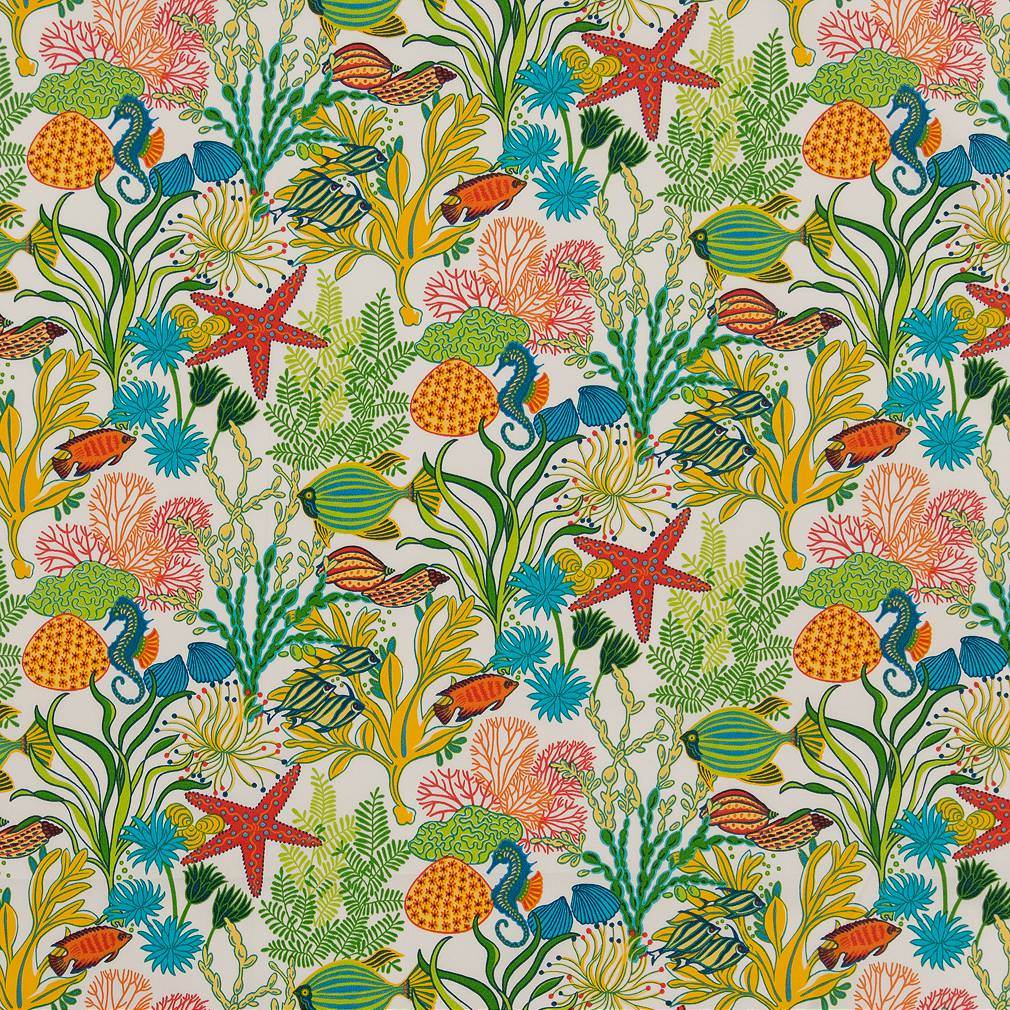 D1663 Tropical & Botanical Reef Blue,Coral & Peach Charlotte Fabrics