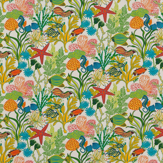 D1663 Tropical & Botanical Reef Blue,Coral & Peach Charlotte Fabrics