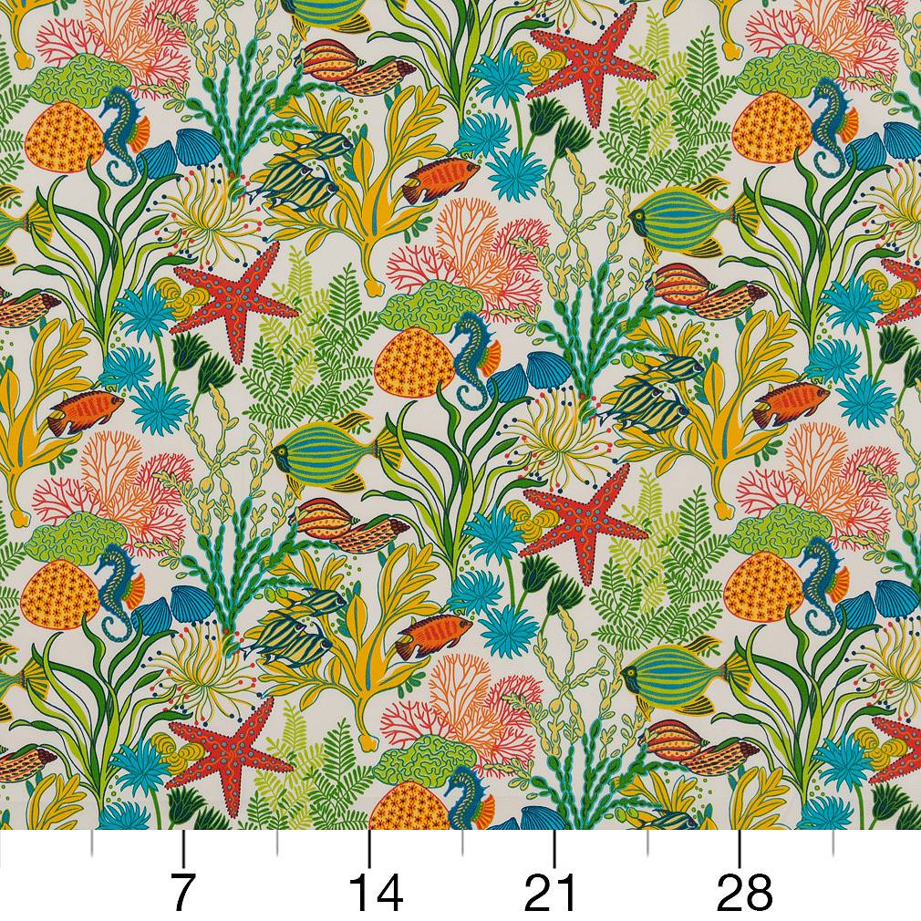 D1663 Tropical & Botanical Reef Blue,Coral & Peach Charlotte Fabrics