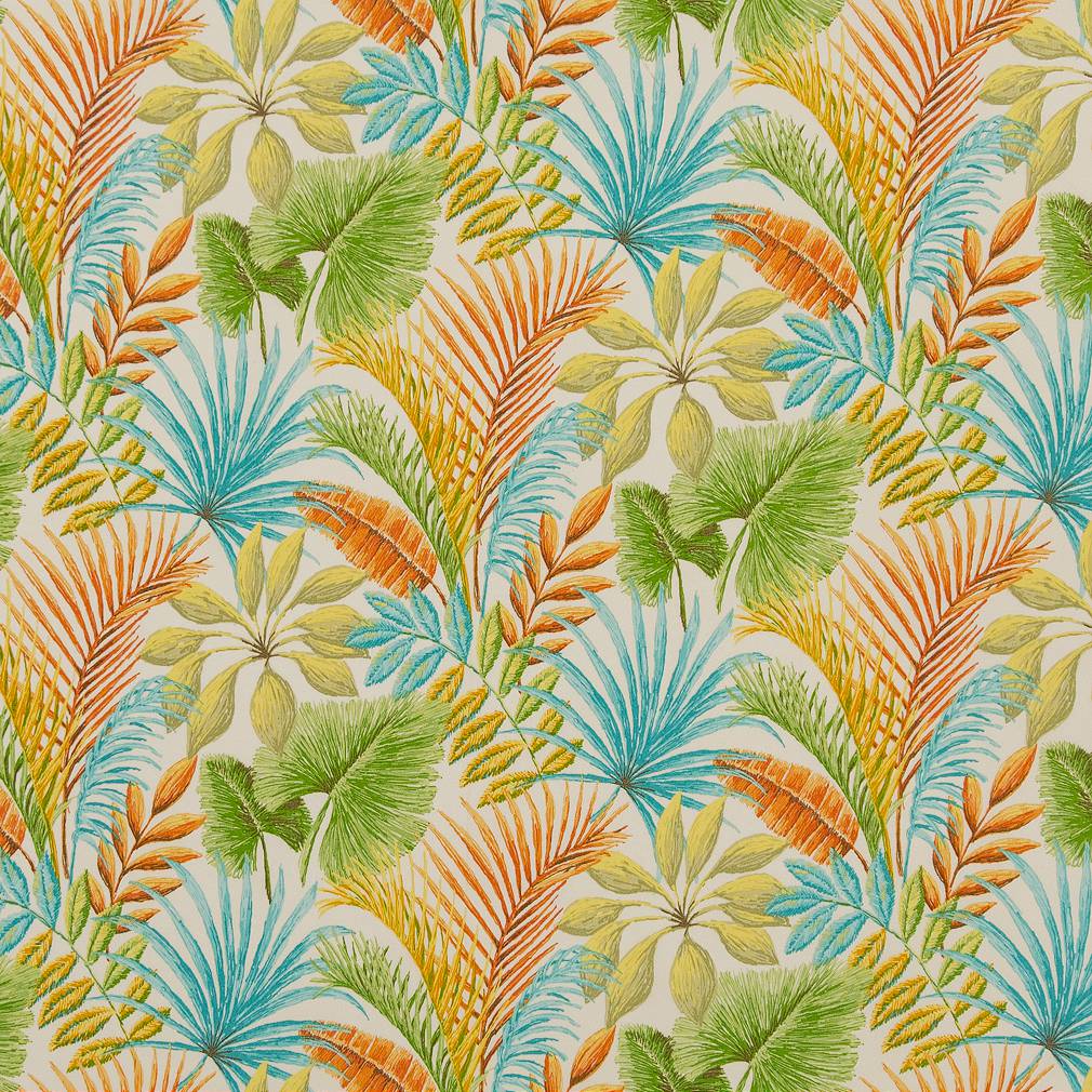 D1665 Leaves,Tropical & Botanical Sanibel Aqua & Teal,Orange & Rust Charlotte Fabrics