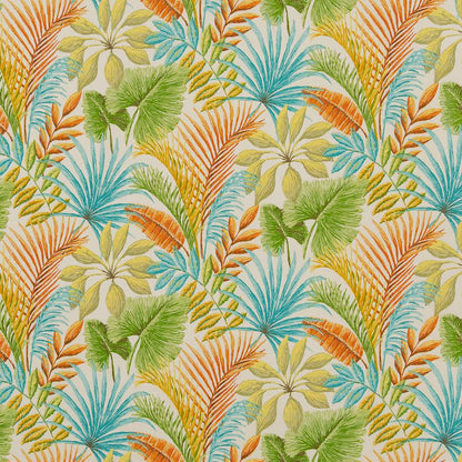 D1665 Leaves,Tropical & Botanical Sanibel Aqua & Teal,Orange & Rust Charlotte Fabrics