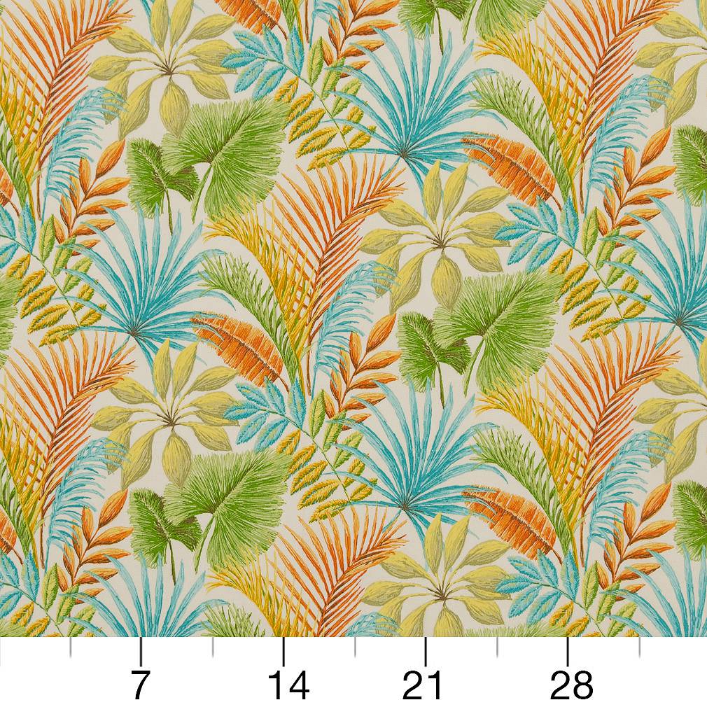 D1665 Leaves,Tropical & Botanical Sanibel Aqua & Teal,Orange & Rust Charlotte Fabrics