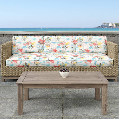D1676 Abstract & Geometric,Floral,Tropical & Botanical Bahamas Blue,Coral & Peach Charlotte Fabrics