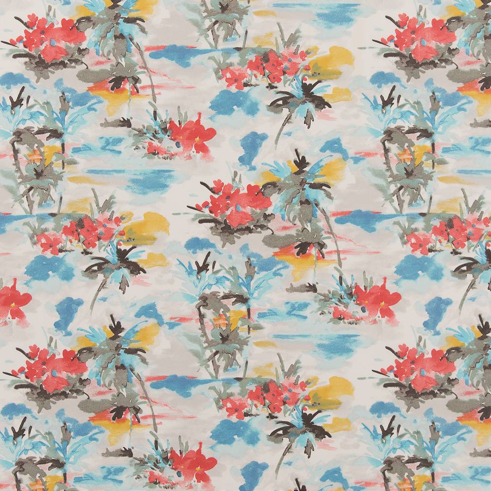 D1676 Abstract & Geometric,Floral,Tropical & Botanical Bahamas Blue,Coral & Peach Charlotte Fabrics